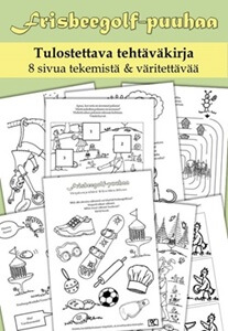 Frisbeegolf-aiheisia tehtäviä ja värityskuvia! tulostettava tehtäväkirja